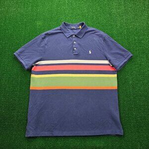 Polo Ralph Lauren Polo Shirt Mens Large Blue Striped Short Sleeve Golf Preppy